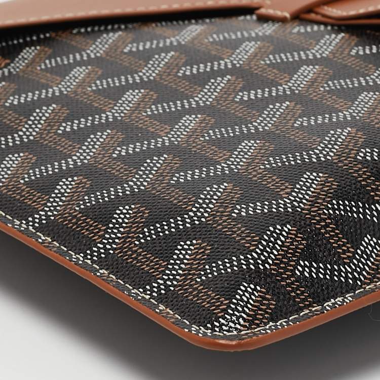 Pre Owned Goyard Brown Goyardine Coated Canvas and Leather Camondo II Horizontal MM Clutch