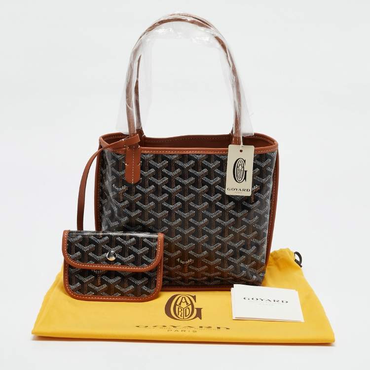 Pre Owned Goyard Black/Tan Goyardine Coated Canvas and Leather Mini Reversible Anjou Tote