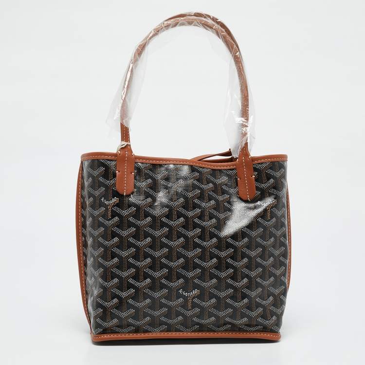 Pre Owned Goyard Black/Tan Goyardine Coated Canvas and Leather Mini Reversible Anjou Tote