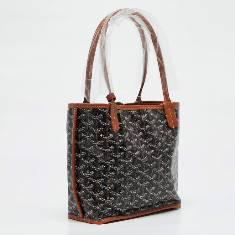 Pre Owned Goyard Black/Tan Goyardine Coated Canvas and Leather Mini Reversible Anjou Tote