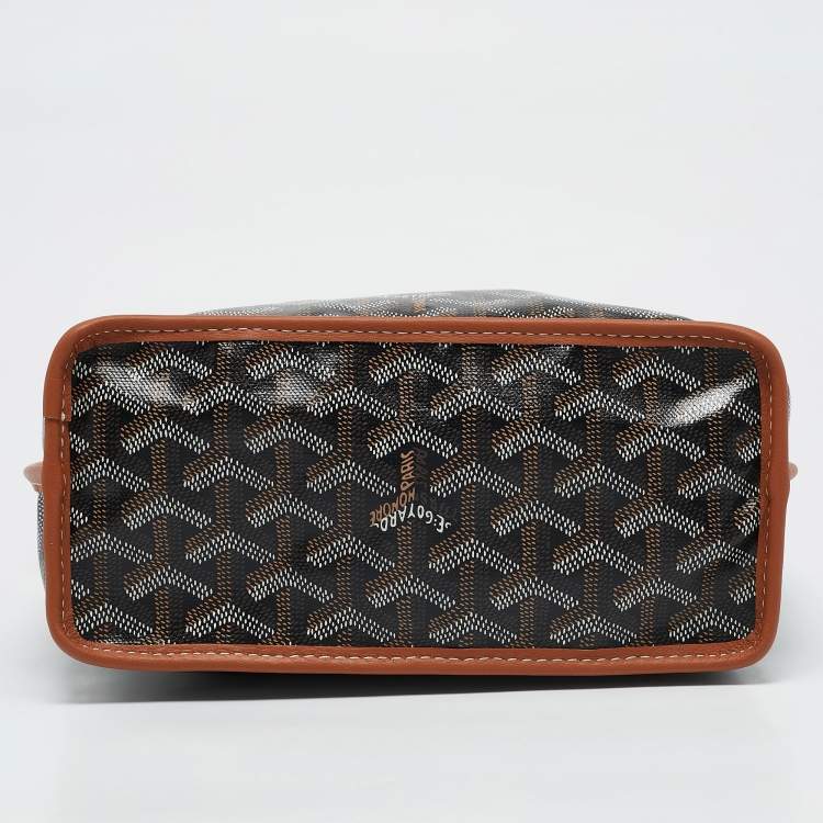 Pre Owned Goyard Black/Tan Goyardine Coated Canvas and Leather Mini Reversible Anjou Tote