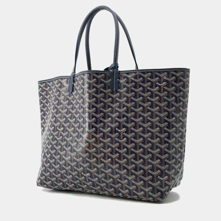 Pre Owned Goyard Navy Pvc Coated Canvas Leather Saint Louis PM Tote Bag