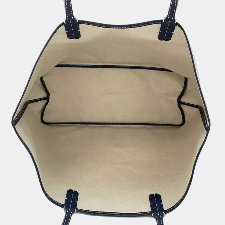 Pre Owned Goyard Navy Pvc Coated Canvas Leather Saint Louis PM Tote Bag