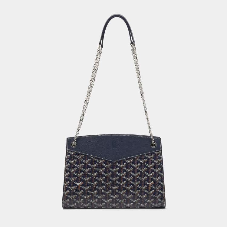 Pre Owned Goyard Blue Goyardine Coated Canvas and Leather Rouette Structure PM Shoulder Bag