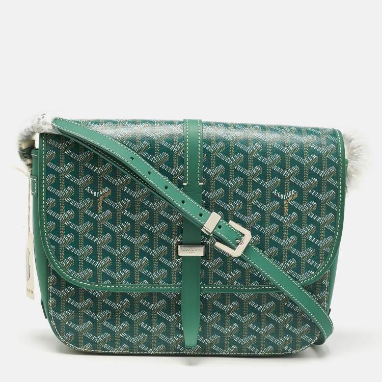 Pre Owned Goyard Green Goyardine Coated Canvas and Leather Belvedere II MM Bag
