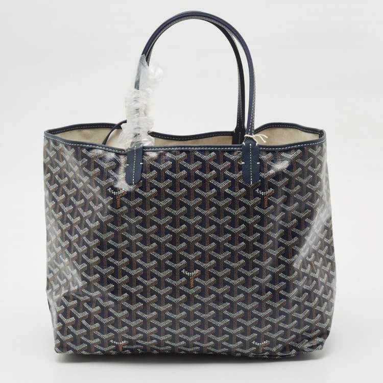 Pre Owned Goyard Navy Blue Goyardine Coated Canvas and Leather Saint Louis PM Tote
