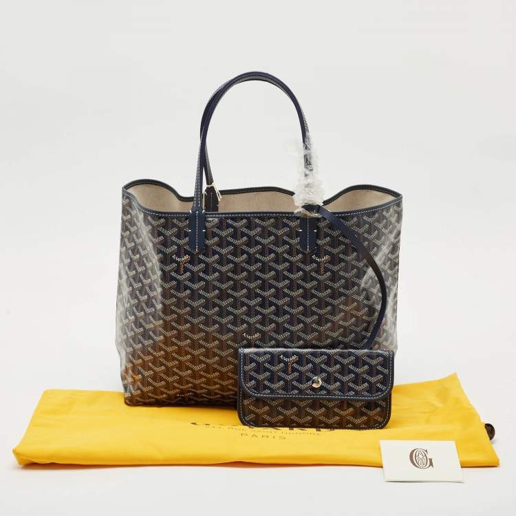 Pre Owned Goyard Navy Blue Goyardine Coated Canvas and Leather Saint Louis PM Tote