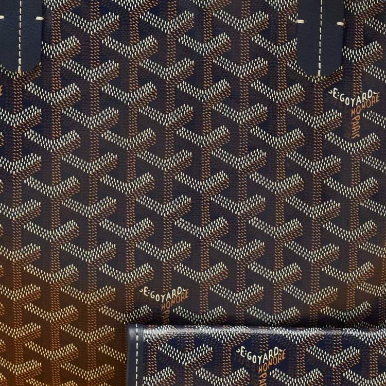 Pre Owned Goyard Navy Blue Goyardine Coated Canvas and Leather Saint Louis PM Tote