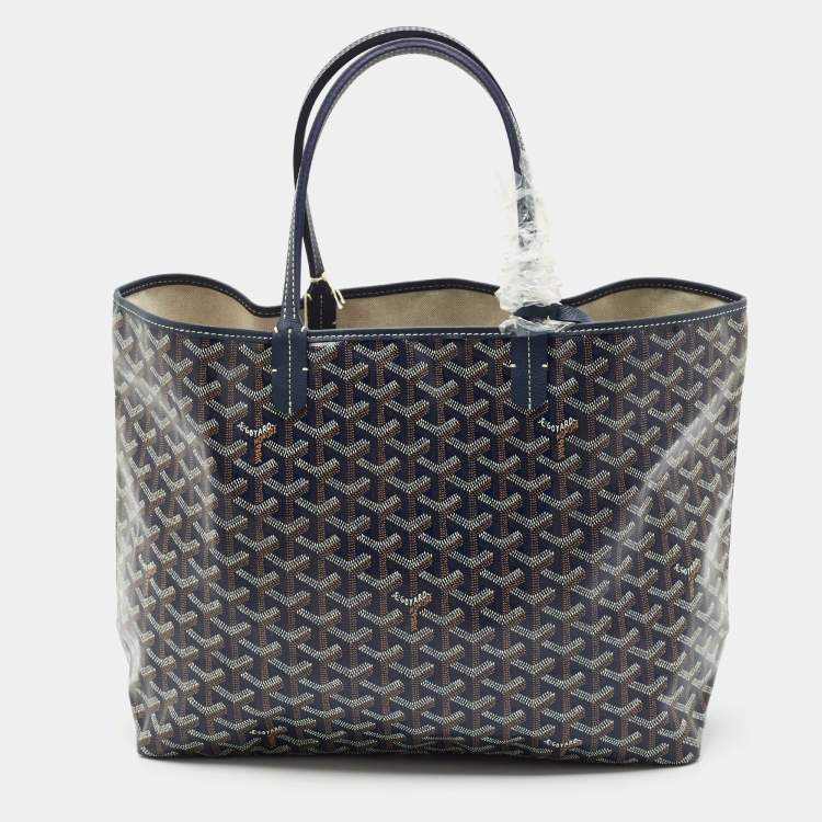 Pre Owned Goyard Navy Blue Goyardine Coated Canvas and Leather Saint Louis PM Tote