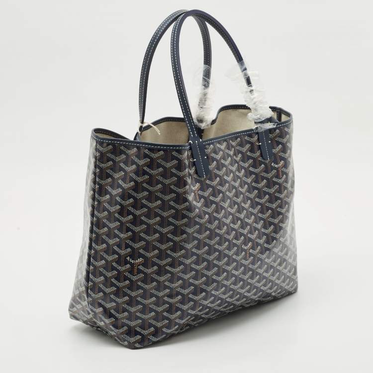 Pre Owned Goyard Navy Blue Goyardine Coated Canvas and Leather Saint Louis PM Tote