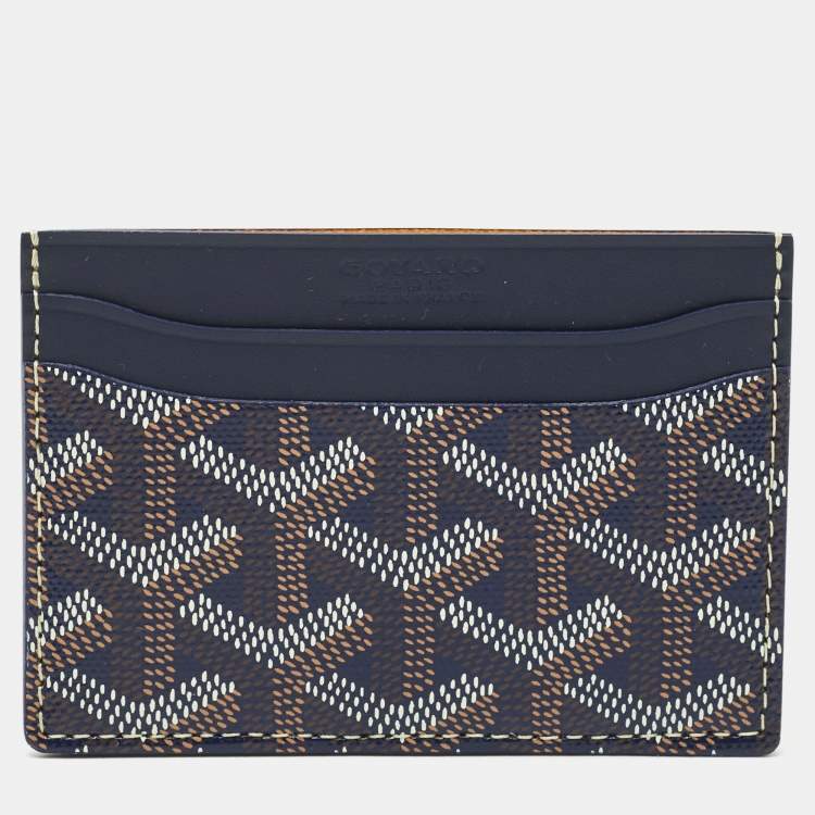 Pre Owned Goyard Navy Blue Goyardine Coated Canvas and Leather Saint Sulpice Card Holder