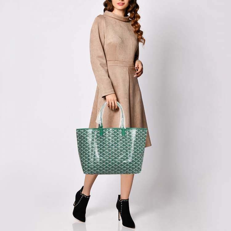 Pre Owned Goyard Green Goyardine Coated Canvas and Leather Saint Louis PM Tote
