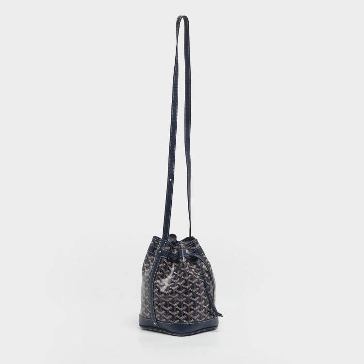 Pre Owned Goyard Navy Blue Goyardine Coated Canvas and Leather Petit Flot Bucket Bag