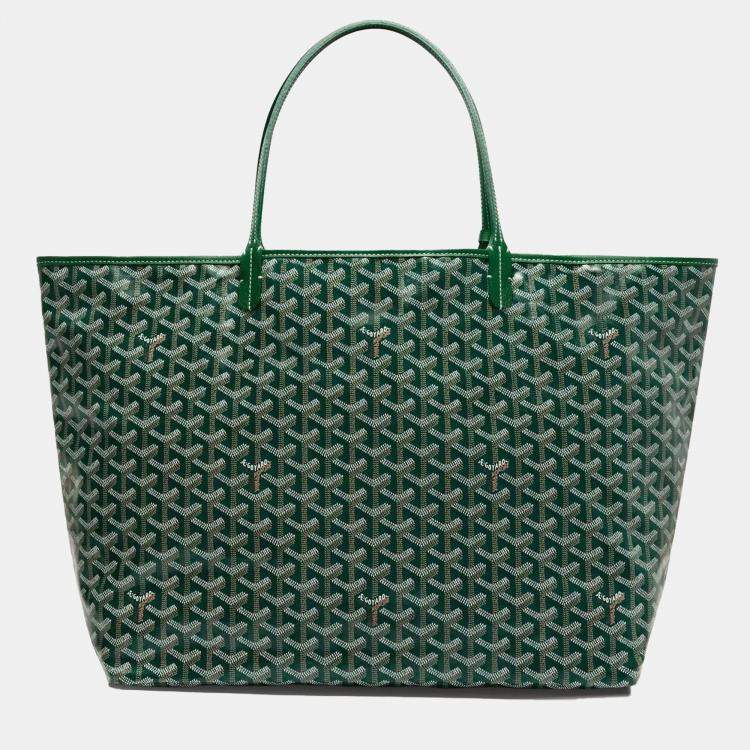 Pre Owned Goyard Saint Louis GM Green Goyardine Coated Canvas and Leather Tote