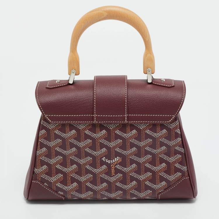 Pre Owned Goyard Burgundy Goyardine Coated Canvas and Leather Mini Saigon Top Handle Bag