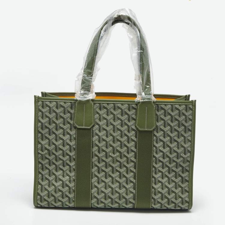 Pre Owned Goyard Kaki Goyardine Jacquard and Leather Villette PM Tote