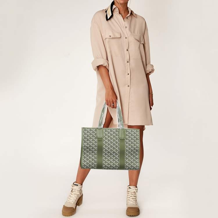 Pre Owned Goyard Kaki Goyardine Jacquard and Leather Villette PM Tote