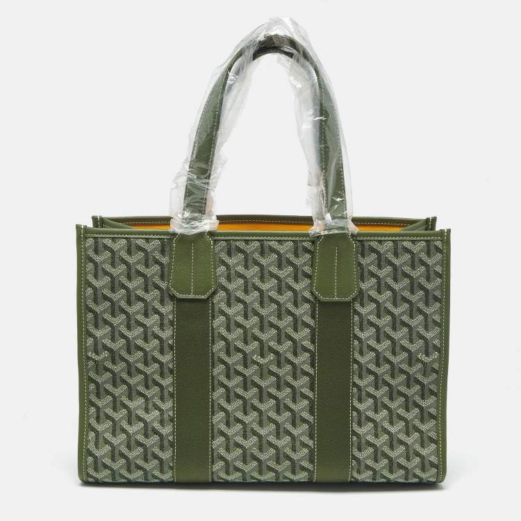 Pre Owned Goyard Kaki Goyardine Jacquard and Leather Villette PM Tote