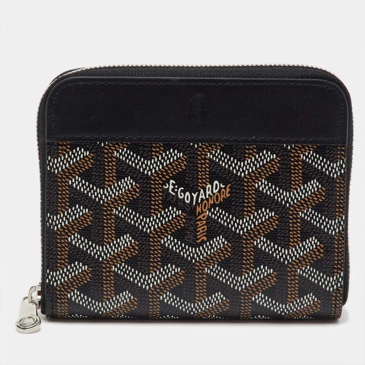 Pre Owned Goyard Black/Brown Goyardine Coated Canvas  and Leather Matignon Zip Around PM Wallet