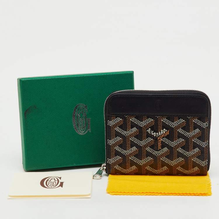 Pre Owned Goyard Black/Brown Goyardine Coated Canvas  and Leather Matignon Zip Around PM Wallet