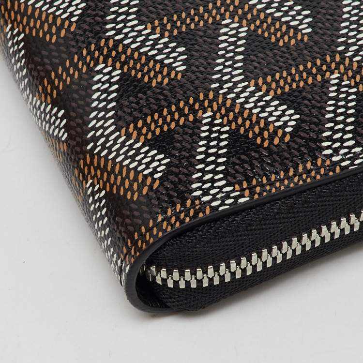 Pre Owned Goyard Black/Brown Goyardine Coated Canvas  and Leather Matignon Zip Around PM Wallet