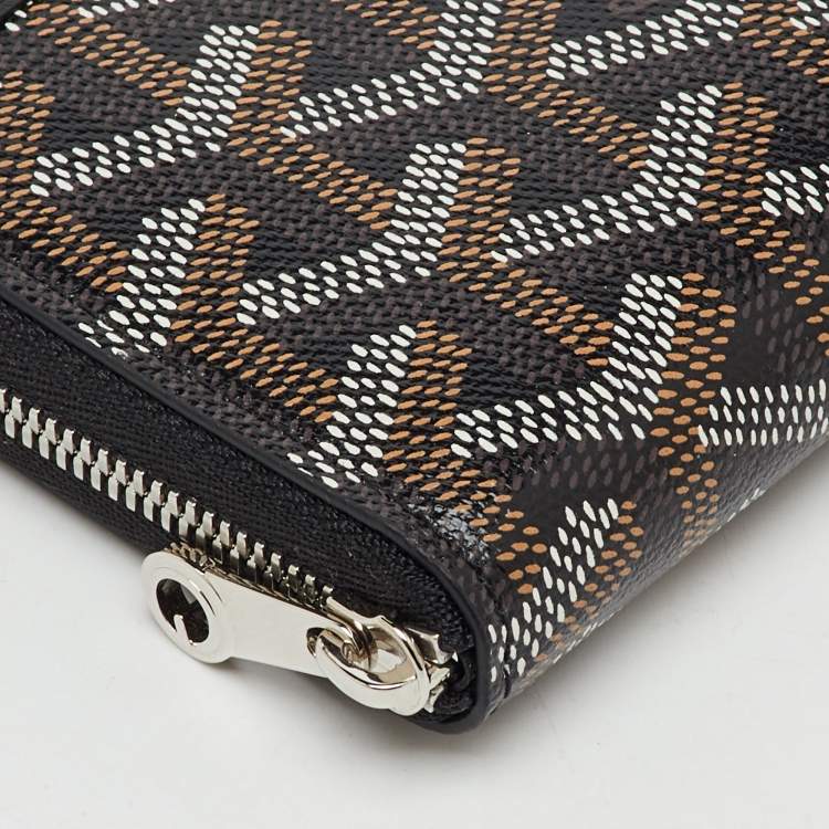 Pre Owned Goyard Black/Brown Goyardine Coated Canvas  and Leather Matignon Zip Around PM Wallet