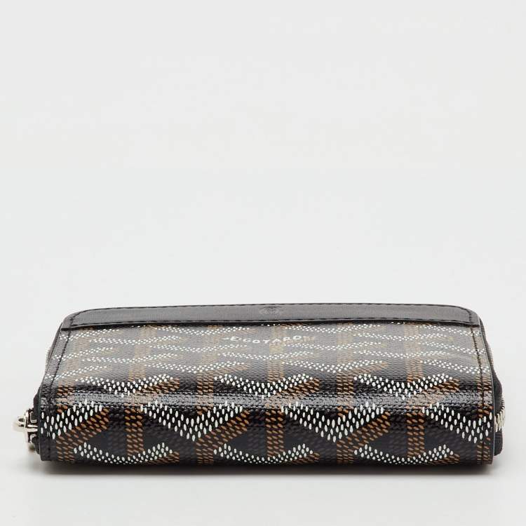 Pre Owned Goyard Black/Brown Goyardine Coated Canvas  and Leather Matignon Zip Around PM Wallet