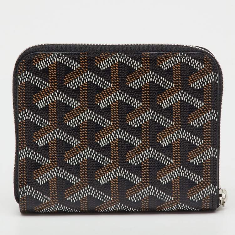 Pre Owned Goyard Black/Brown Goyardine Coated Canvas  and Leather Matignon Zip Around PM Wallet