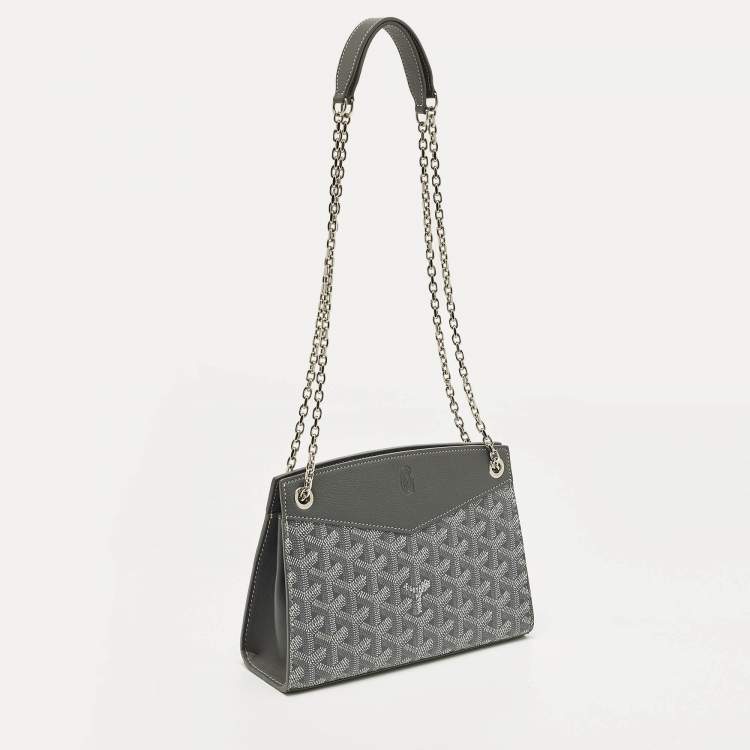 Pre Owned Goyard Rouette Structuré Mini Grey Goyardine Coated Canvas and Leather Crossbody Bag