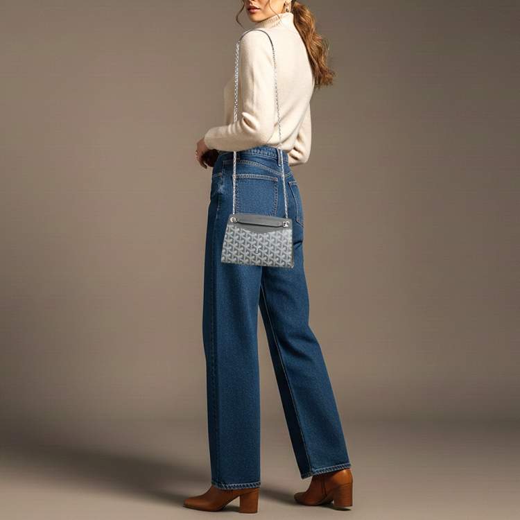 Pre Owned Goyard Rouette Structuré Mini Grey Goyardine Coated Canvas and Leather Crossbody Bag