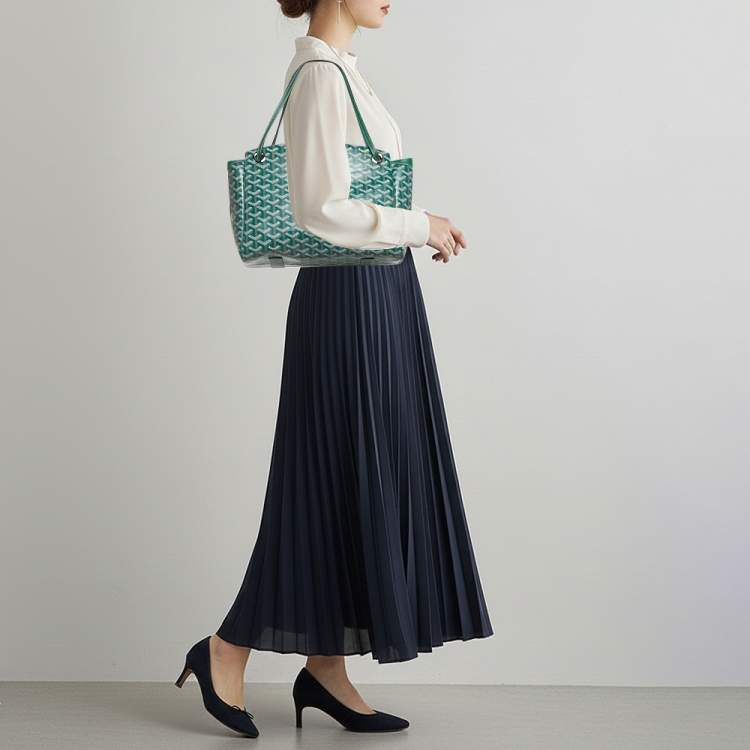 Pre Owned Goyard Rouette PM Green Goyardine Coated Canvas and Leather Bag