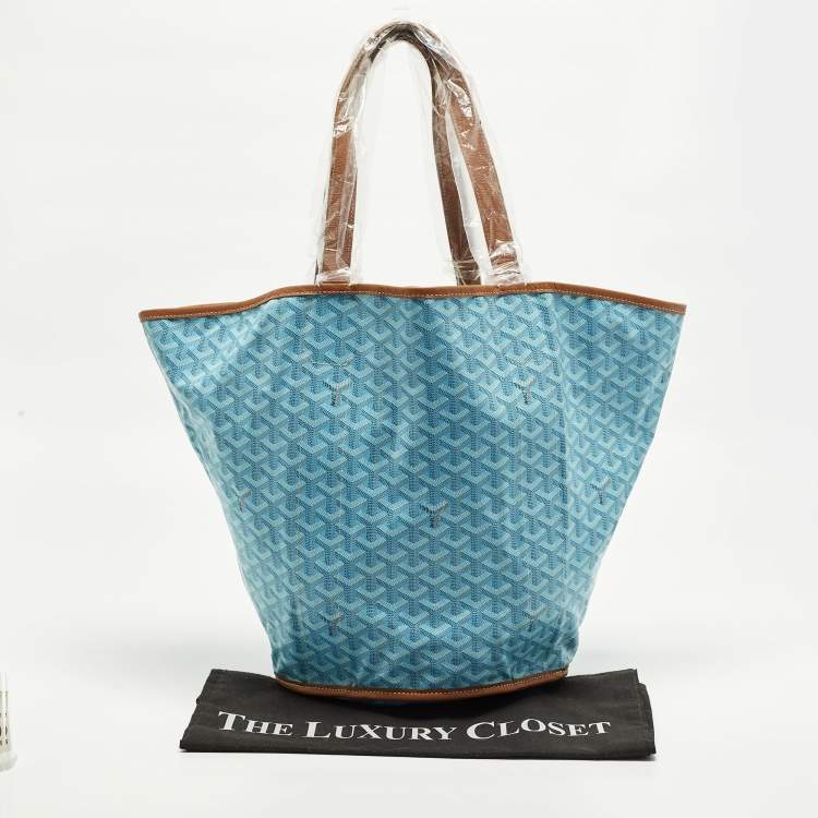 Pre Owned Goyard Belharra Turquoise Goyardine Coated Canvas and Leather Tote