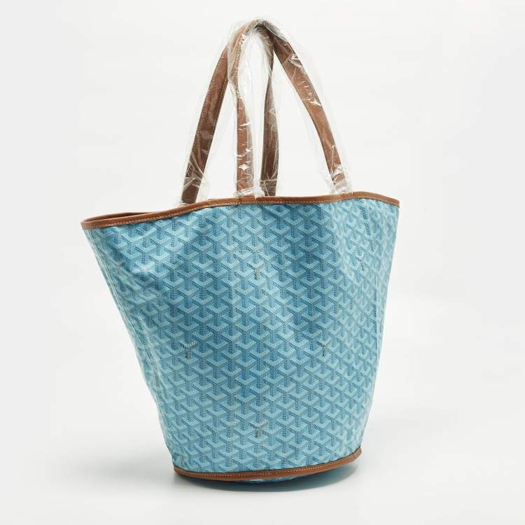 Pre Owned Goyard Belharra Turquoise Goyardine Coated Canvas and Leather Tote