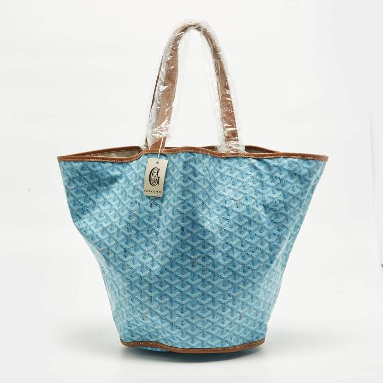 Pre Owned Goyard Belharra Turquoise Goyardine Coated Canvas and Leather Tote
