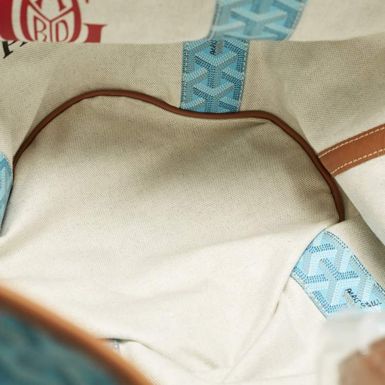 Pre Owned Goyard Belharra Turquoise Goyardine Coated Canvas and Leather Tote
