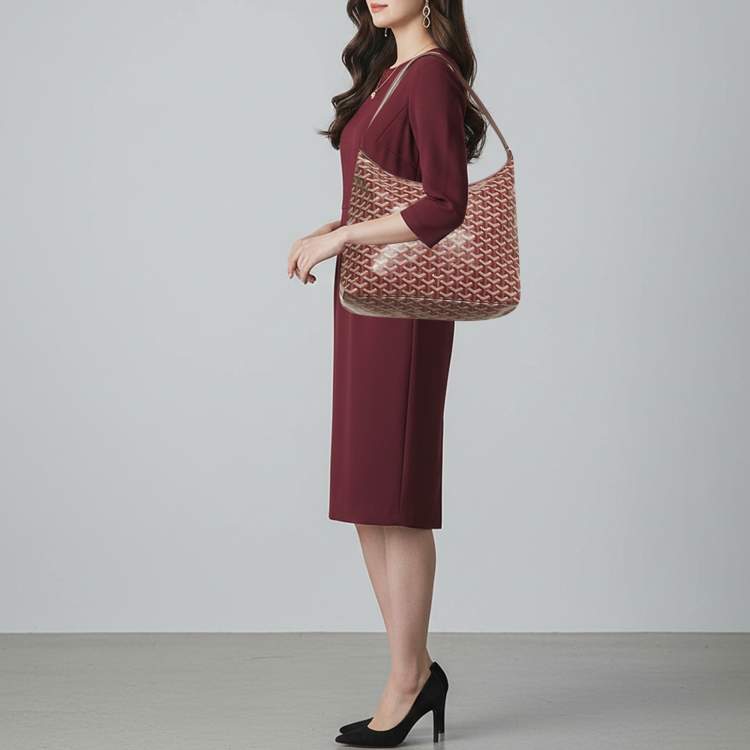 Pre Owned Goyard Boheme Burgundy Goyardine Coated Canvas and Leather Hobo