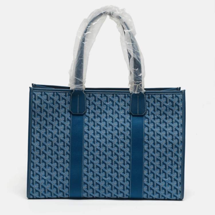 Pre Owned Goyard Villette MM Limited Edition Blue Goyardine Jacquard and Leather Tote