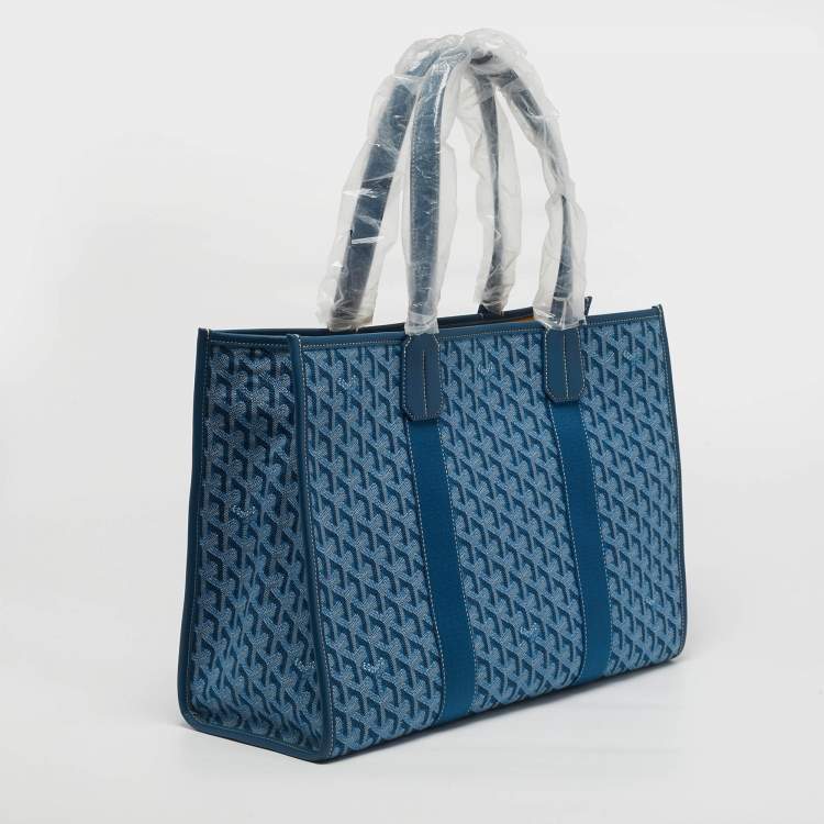 Pre Owned Goyard Villette MM Limited Edition Blue Goyardine Jacquard and Leather Tote