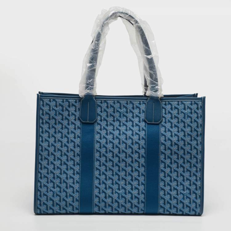 Pre Owned Goyard Villette MM Limited Edition Blue Goyardine Jacquard and Leather Tote