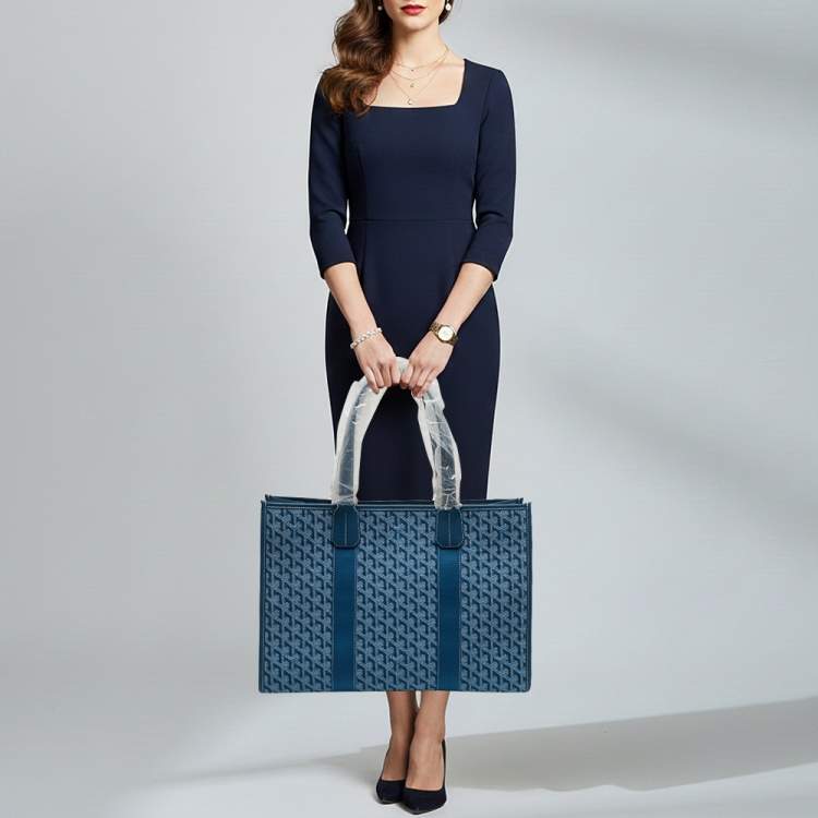 Pre Owned Goyard Villette MM Limited Edition Blue Goyardine Jacquard and Leather Tote