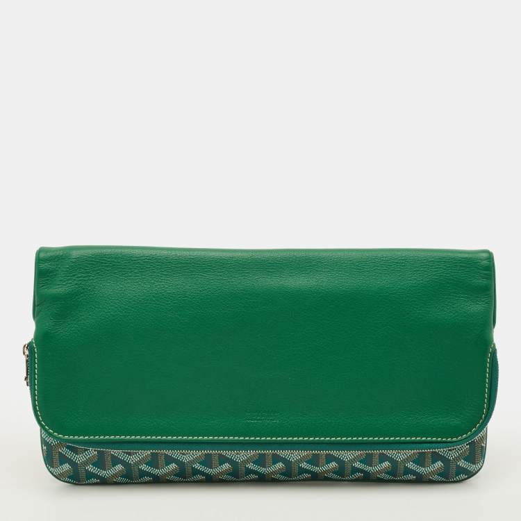 Pre Owned Goyard Sainte Marie MM Green Goyardine Coated Canvas and Leather Clutch