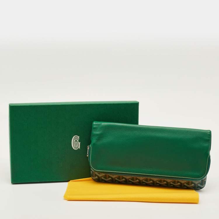 Pre Owned Goyard Sainte Marie MM Green Goyardine Coated Canvas and Leather Clutch