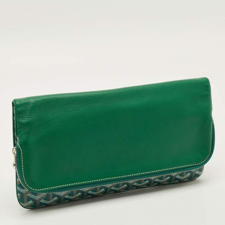 Pre Owned Goyard Sainte Marie MM Green Goyardine Coated Canvas and Leather Clutch