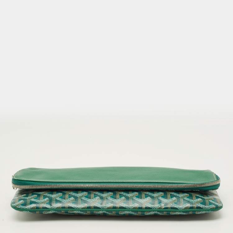 Pre Owned Goyard Sainte Marie MM Green Goyardine Coated Canvas and Leather Clutch