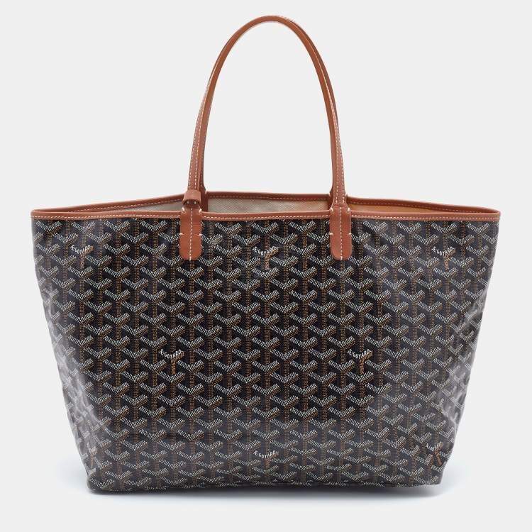 GOYARD Saint Louis PM Chevron Print Canvas Tote Bag Black Tan