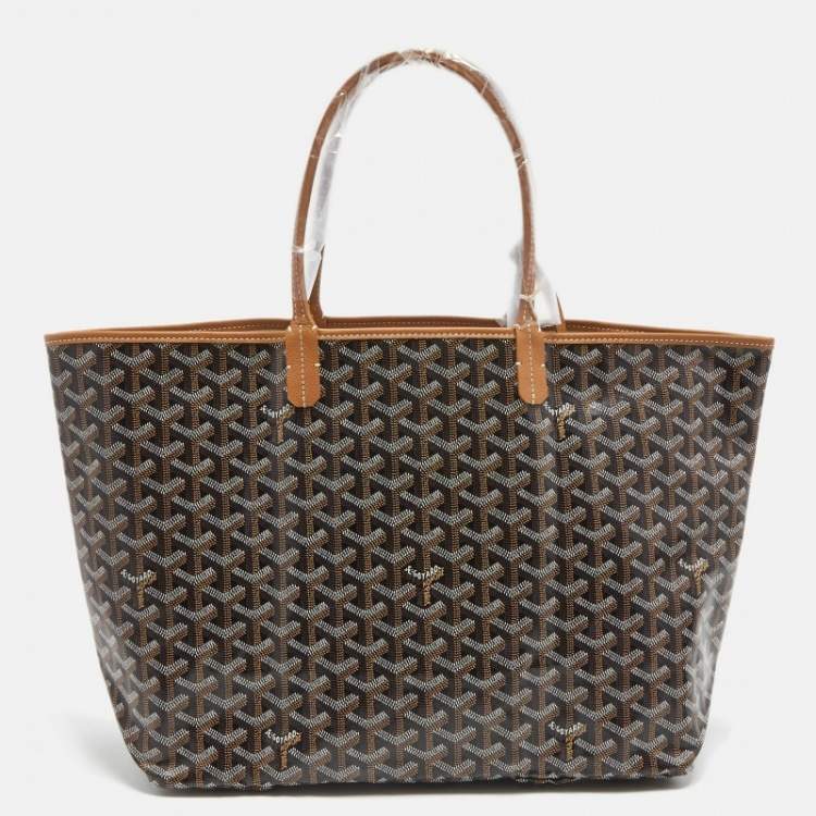 Pre Owned Goyard Black/Tan Goyardine Coated Canvas and Leather Saint Louis PM Tote
