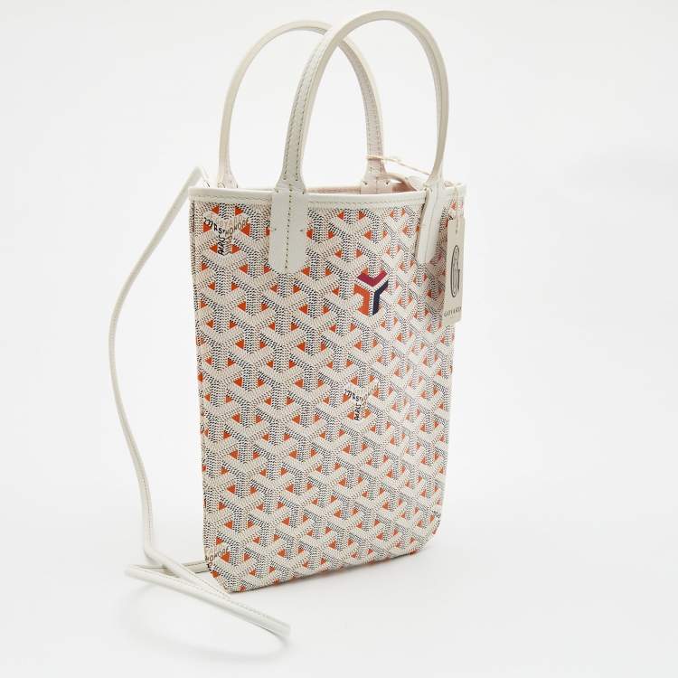 Pre Owned Goyard White/Orange Goyardine Coated Canvas and Leather Poitiers Claire Voice Bag