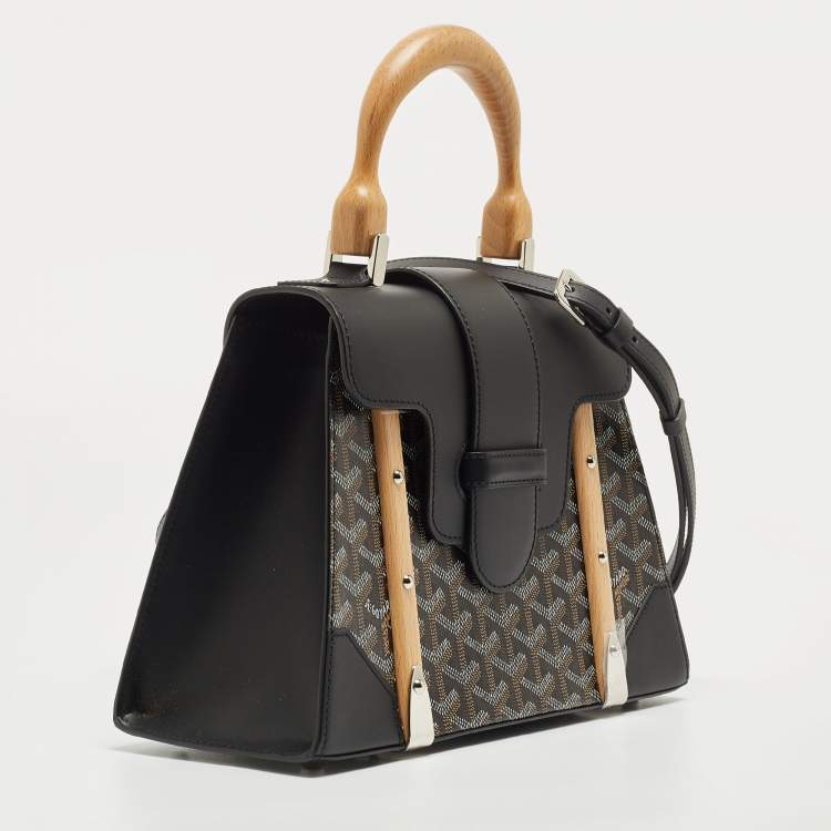 Pre Owned Goyard Black Coated Canvas and Leather PM Saigon Top Handle Bag