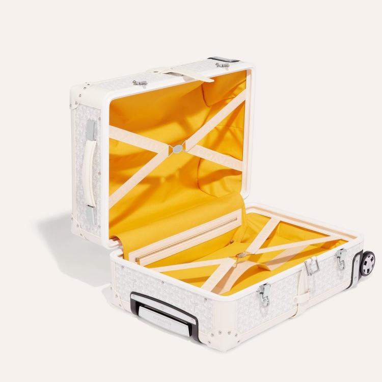 Pre Owned Goyard White Goyardine Canvas & Clamecy Cowhide Bourget PM Trolley Case