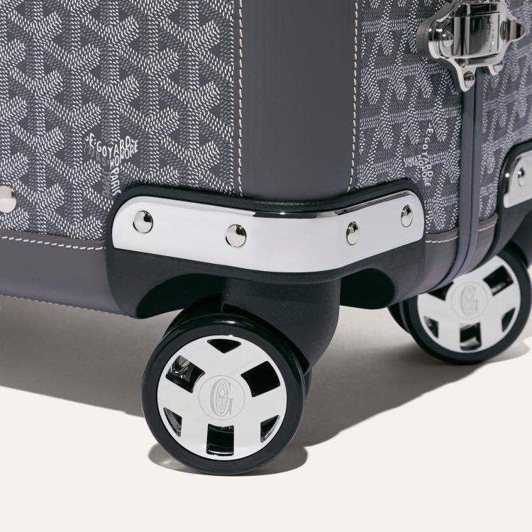 Pre Owned Goyard Grey Goyardine Canvas & Clamecy Cowhide Bourget PM Trolley Case